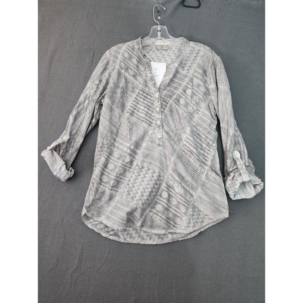 Vintage Goa Top Size S Light Gray Colorful Button Up Boho Blouse Festival NEW